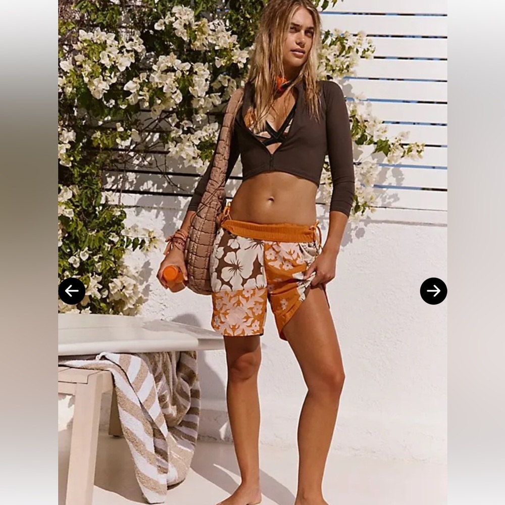 FP Movement by Free People Orange Floral Drawstring Shorts NWOT